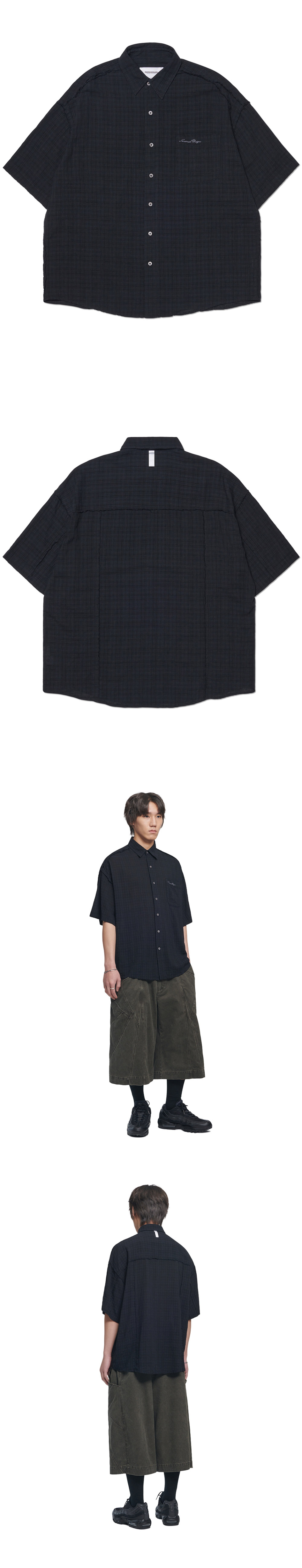 MUSINSA公式 | NOMANUAL RAW EDGE H.S SHIRT - BLACK