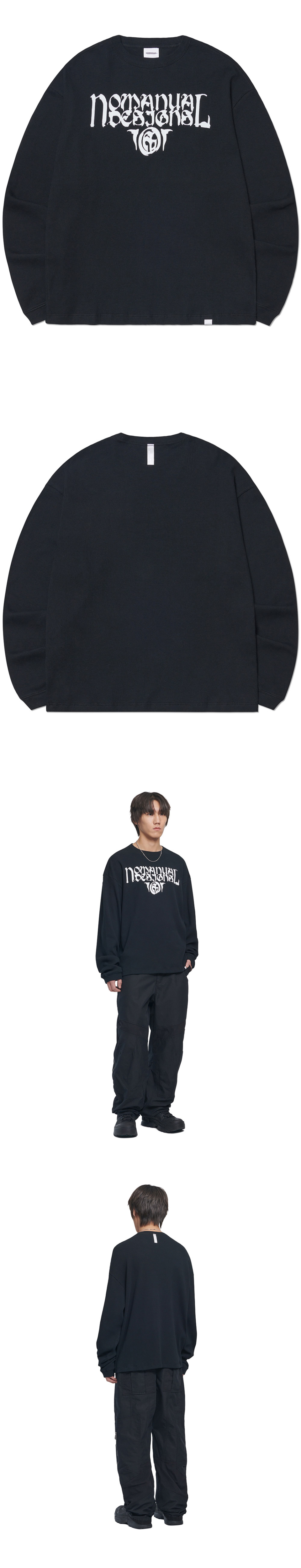 MUSINSA公式 | NOMANUAL P.T WAFFLE LONG SLEEVE TEE - BLACK