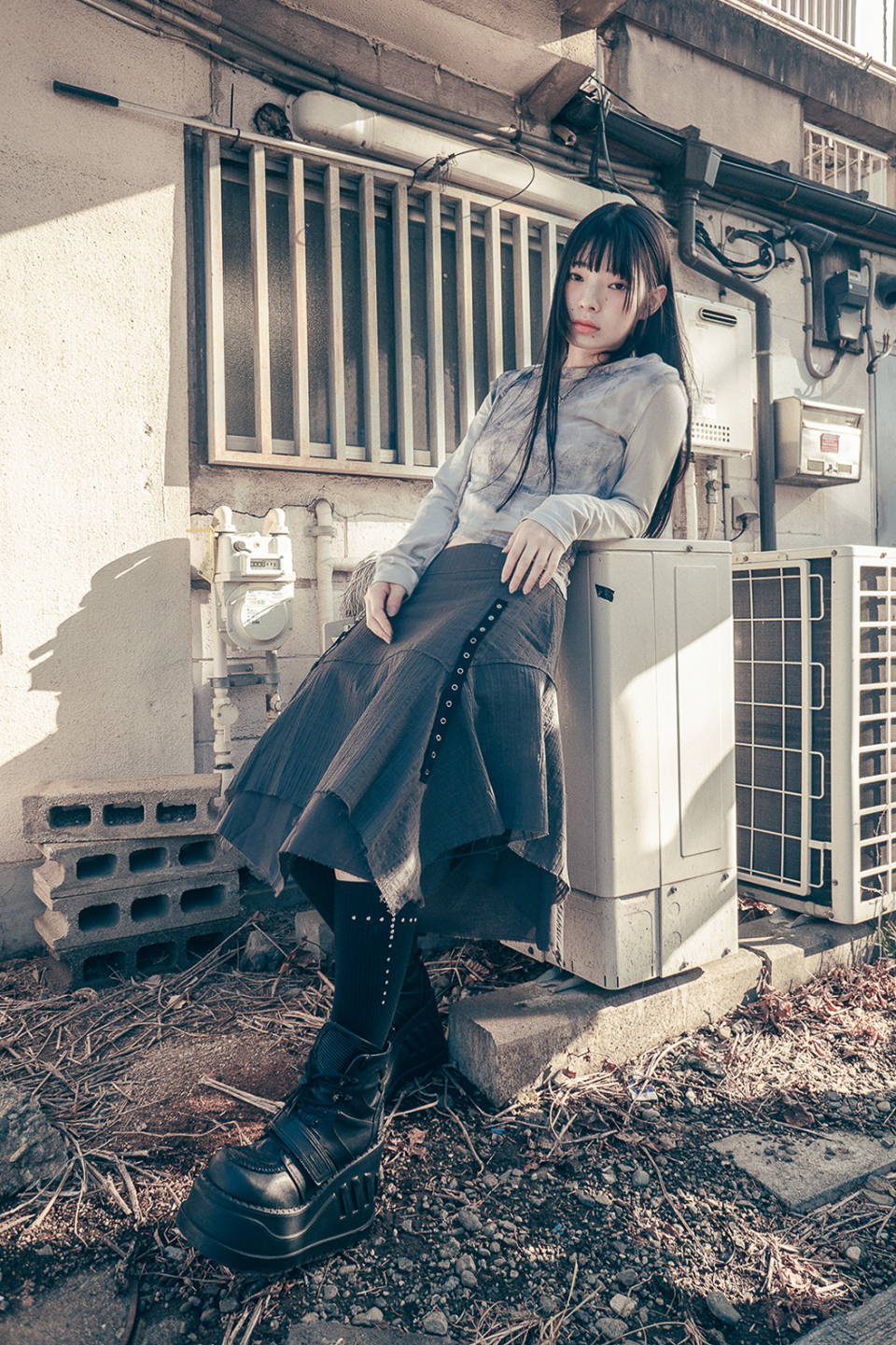 ◇hug your skin◇ Strap layered midi skirt charcoal MUSINSA | HUG YOUR SKIN Strappy Layered Midi Skirt (Charcoal)
