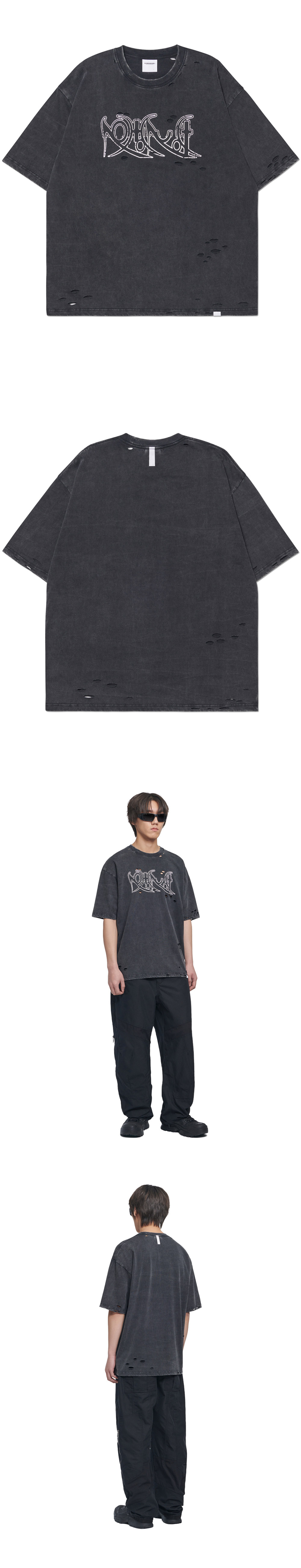 MUSINSA | NOMANUAL ECDYSIS DAMAGED T-SHIRT - WASHED BLACK