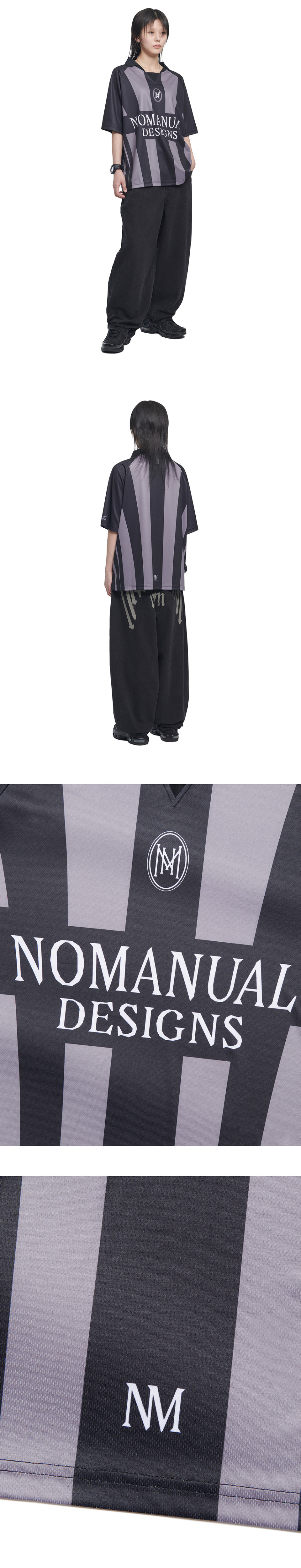 MUSINSA公式 | NOMANUAL STRIPE FOOTBALL SHIRT - GRAY