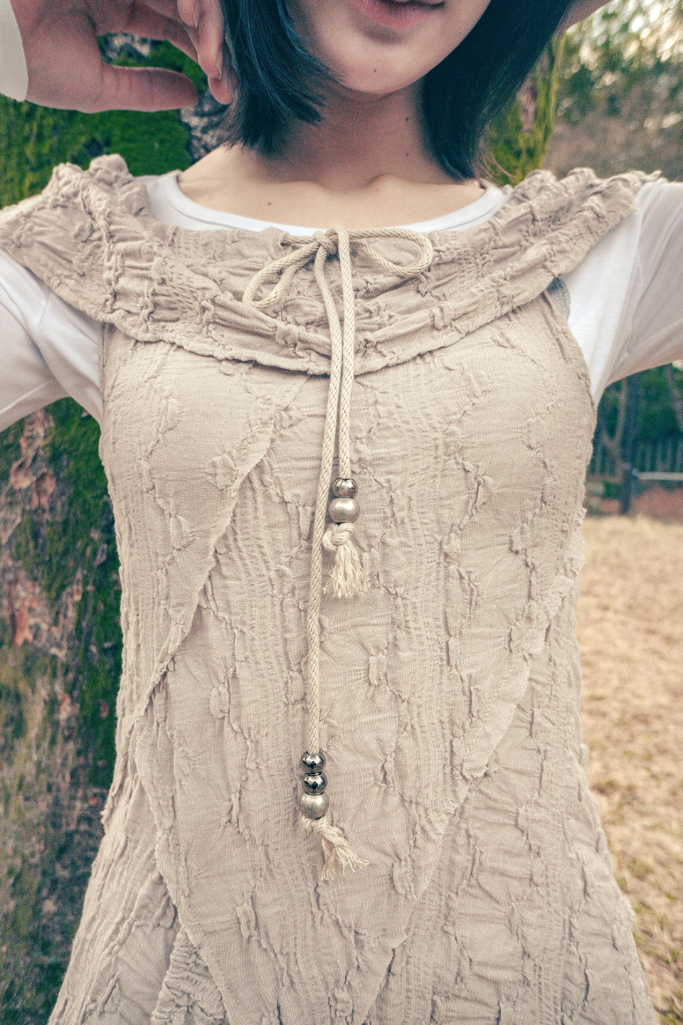 ● HUG YOUR SKIN ● Draw String Off-Shoulder Dress MUSINSA | HUG YOUR SKIN Drawstring Off-Shoulder Dress (Beige)