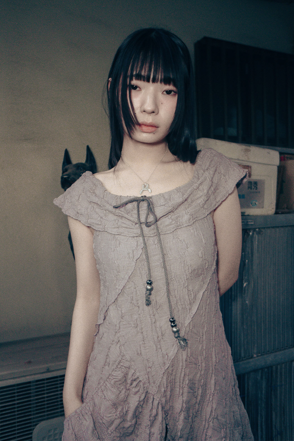 【hug your skin】 Draw-string off-shoulder dress /追跡付 hug your skin】25ss Draw-string off-shoulder dress