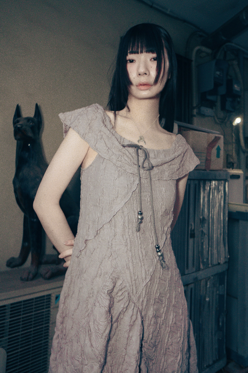 hug your skin☆Draw-string off-shoulder dress MUSINSA | HUG YOUR SKIN Drawstring Off-Shoulder Dress (Charcoal)