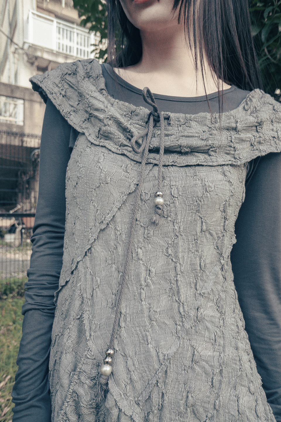 hug your skin☆Draw-string off-shoulder dress MUSINSA | HUG YOUR SKIN Drawstring Off-Shoulder Dress (Charcoal)