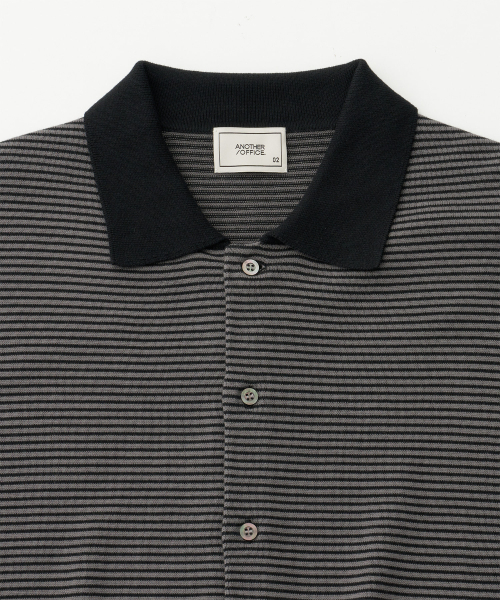 Scape Knit Polo Cardigan (Gray Navy Stripe)