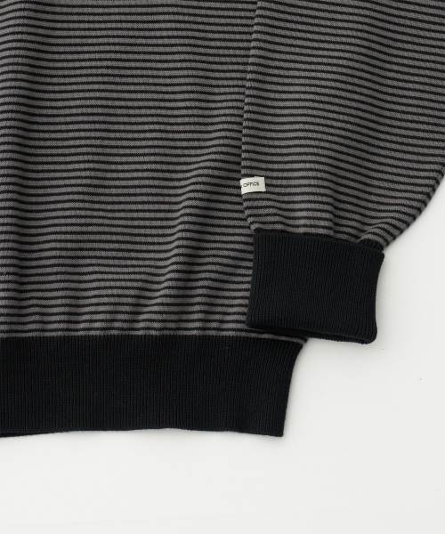 Scape Knit Polo Cardigan (Gray Navy Stripe)