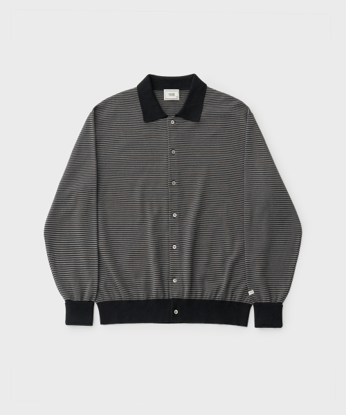 Scape Knit Polo Cardigan (Gray Navy Stripe)