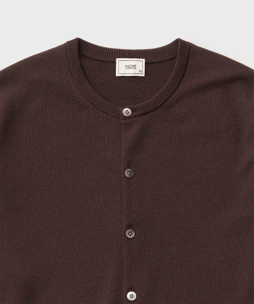 Solid Round Neck Cardigan (Brown)