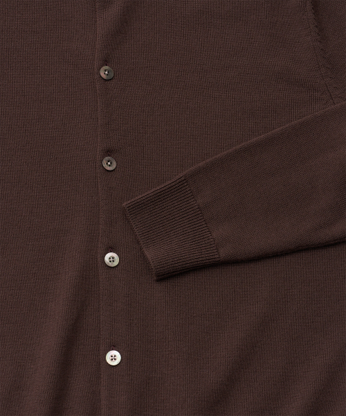 Solid Round Neck Cardigan (Brown)