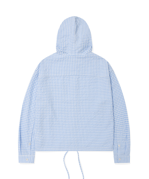Женская рубашка в клетку seersucker с капюшоном Sky Blue