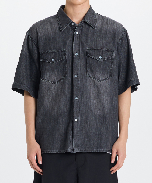 Summer half denim shirt (black)