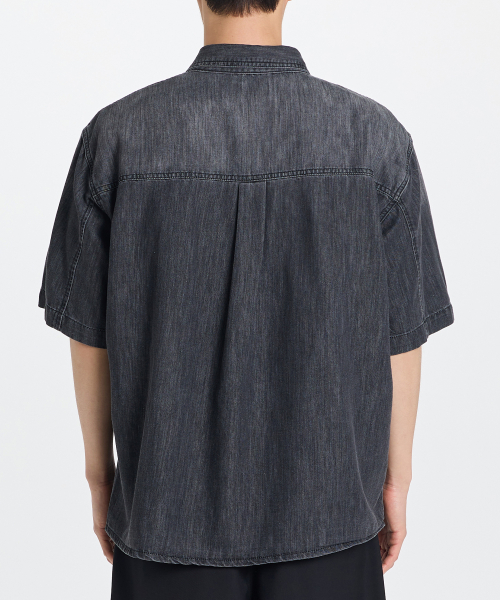 Summer half denim shirt (black)