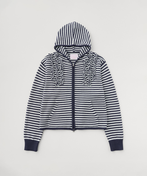 STRIPE трикотаж FRILL худи молния-_NAVY