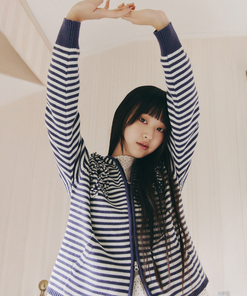 STRIPE трикотаж FRILL худи молния-_NAVY