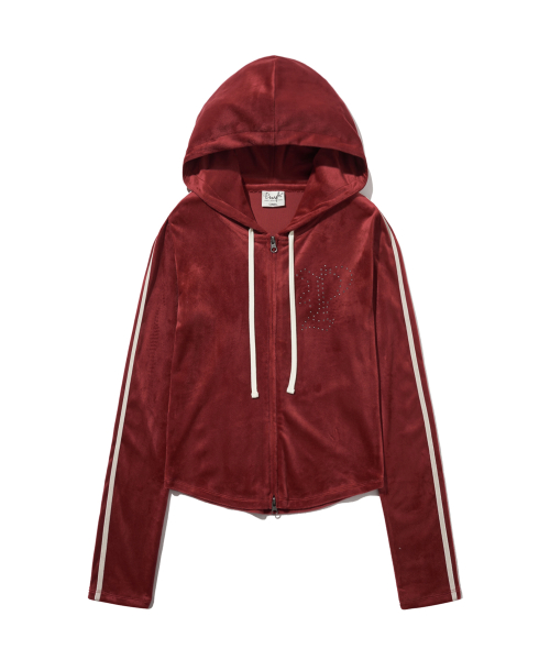 Женский худи на молнии slim fit с готическим лого со стразами_Red