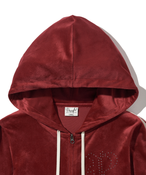 Женский худи на молнии slim fit с готическим лого со стразами_Red