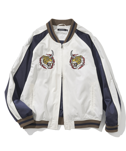 Horned Tiger Satin Blouson Jacket - Ivory