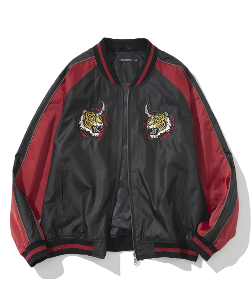 Horned Tiger Satin Blouson Jacket - Black