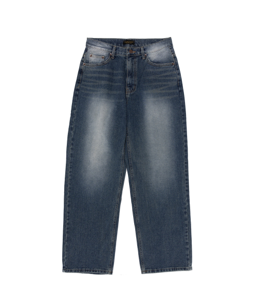 Широкие джинсы с эффектом песочной стирки (Medium Blue)