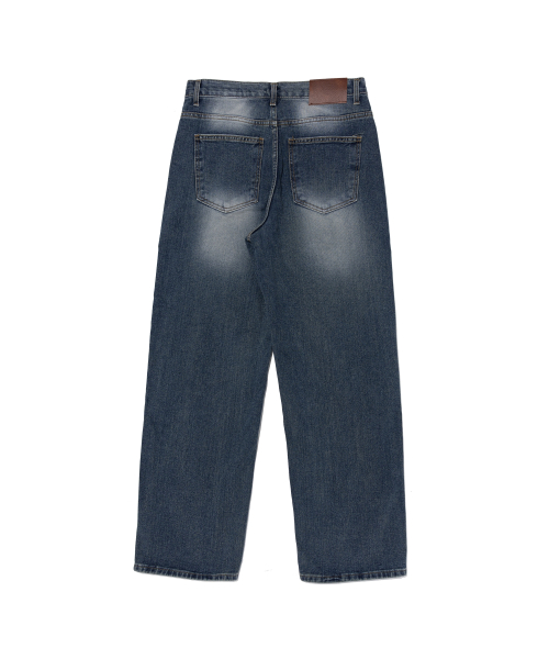 Широкие джинсы с эффектом песочной стирки (Medium Blue)