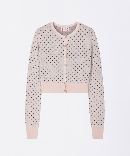Polka Dot Cardigan Baby Pink / Brown