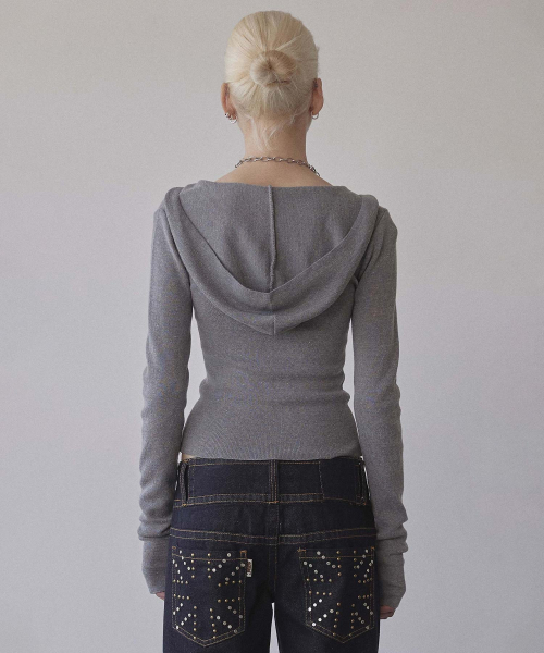 Silhouette Knit Zip-Up Hoodie Melange Gray