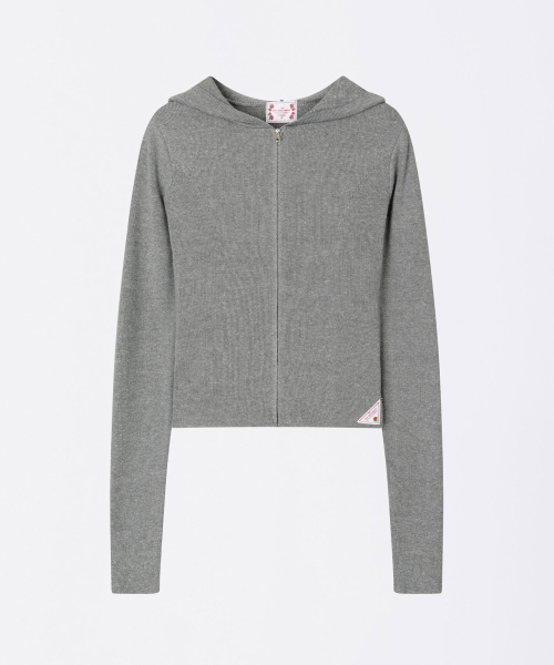 Silhouette Knit Zip-Up Hoodie Melange Gray