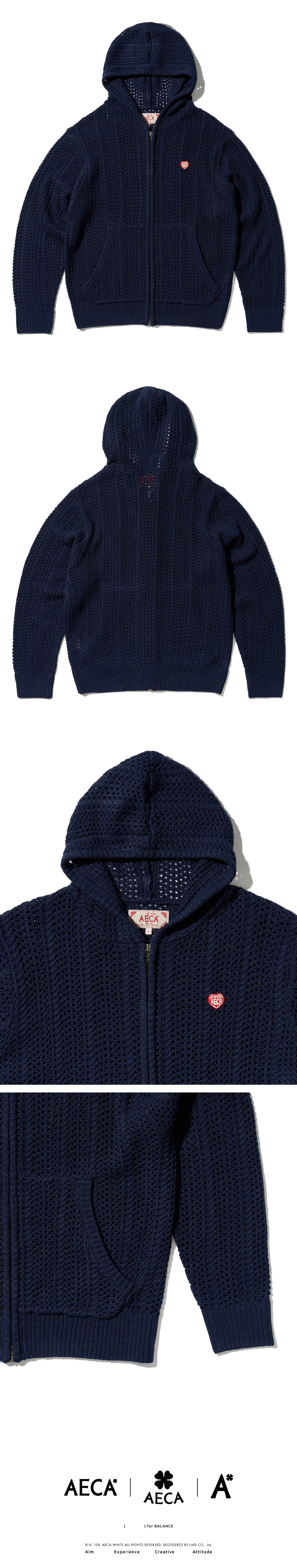 AECA LOVE CROCHET ZIP UP HOODIE-NAVY 상세 이미지 3