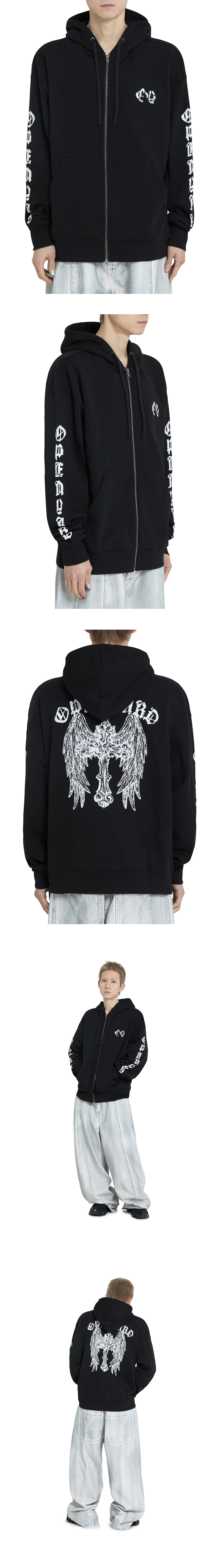 GOTHIC CROSS HOODIE ZIP UP - BLACK 상세 이미지 1