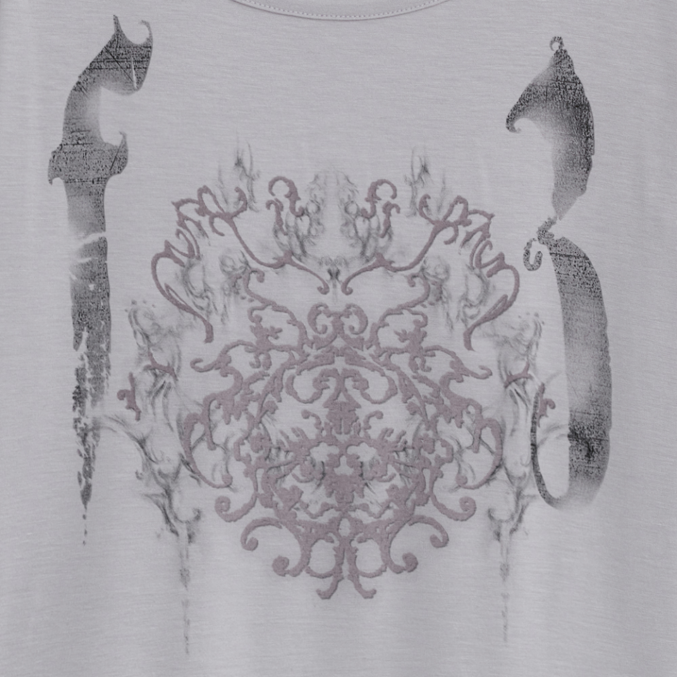 MUSINSA | HUG YOUR SKIN Ornamental Print Top (Greyish Pink)