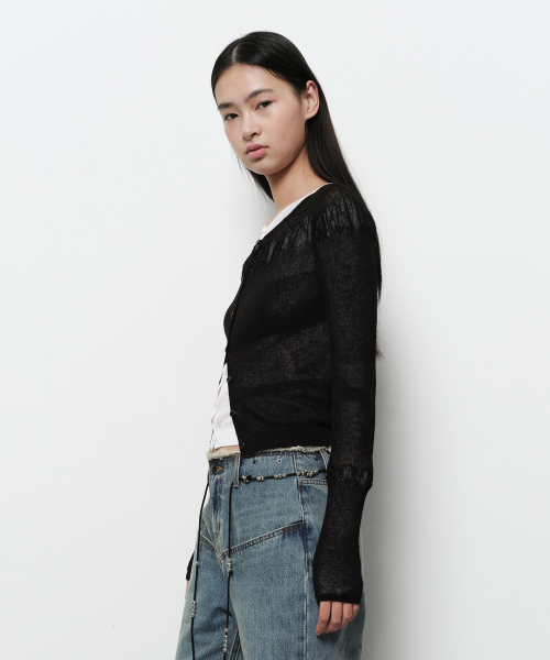 SEE THROUGH SHIRRING CARDIGAN (black)