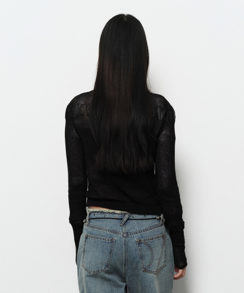 SEE THROUGH SHIRRING CARDIGAN (black)