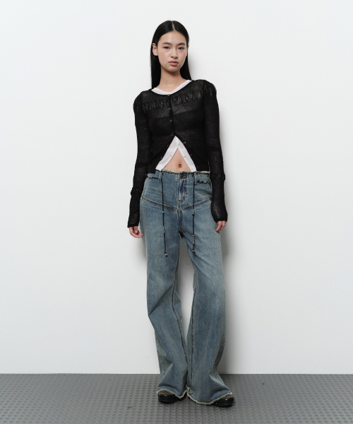 SEE THROUGH SHIRRING CARDIGAN (black)
