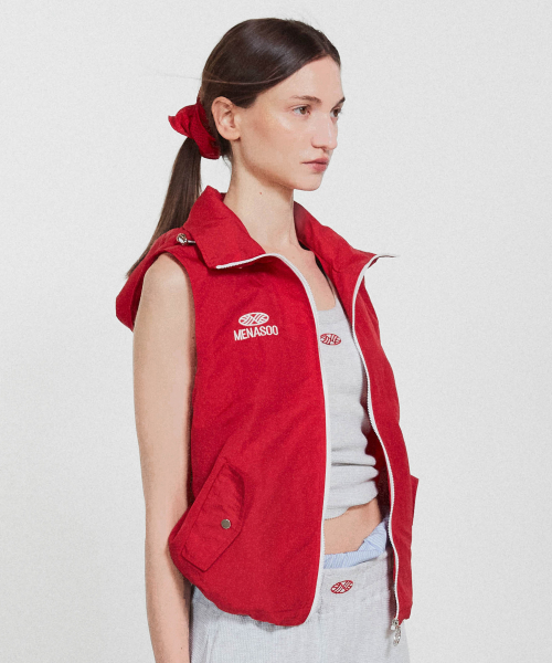 Highneck Hood Vest_Red