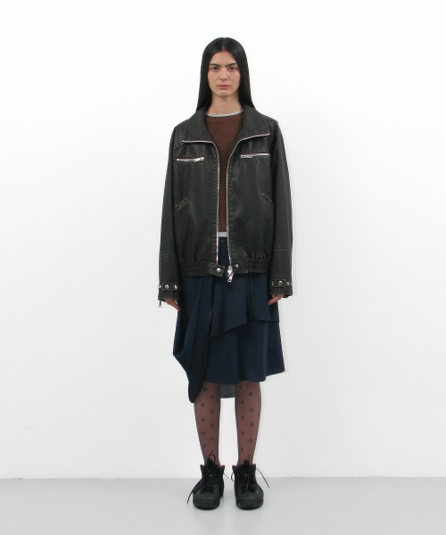 Кожаный бомбер с эффектом стирки_khaki brown