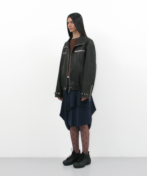 Кожаный бомбер с эффектом стирки_khaki brown