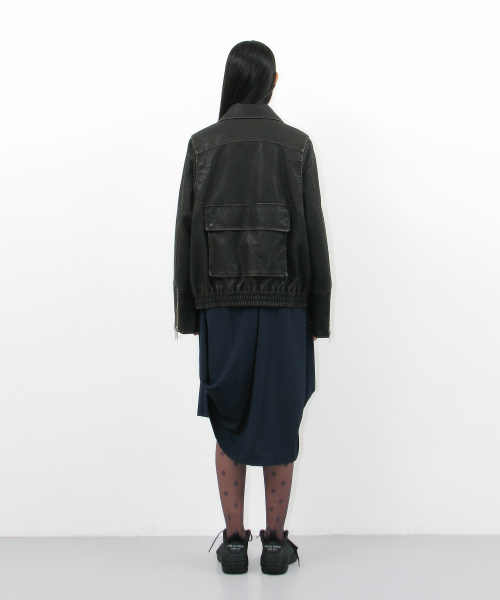 Кожаный бомбер с эффектом стирки_khaki brown
