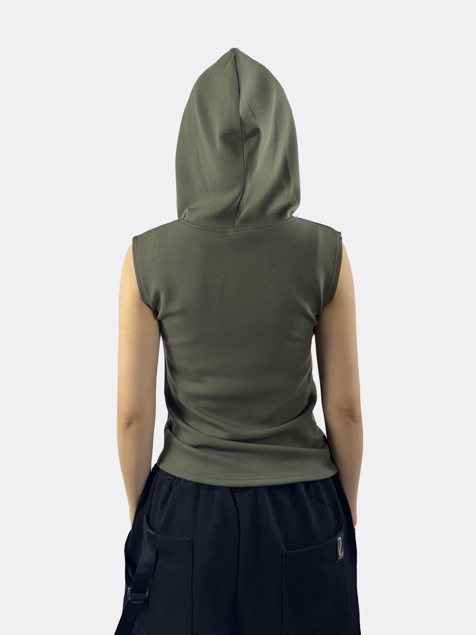 민소매 슬림핏 후드집업(khaki) 상세 이미지 4