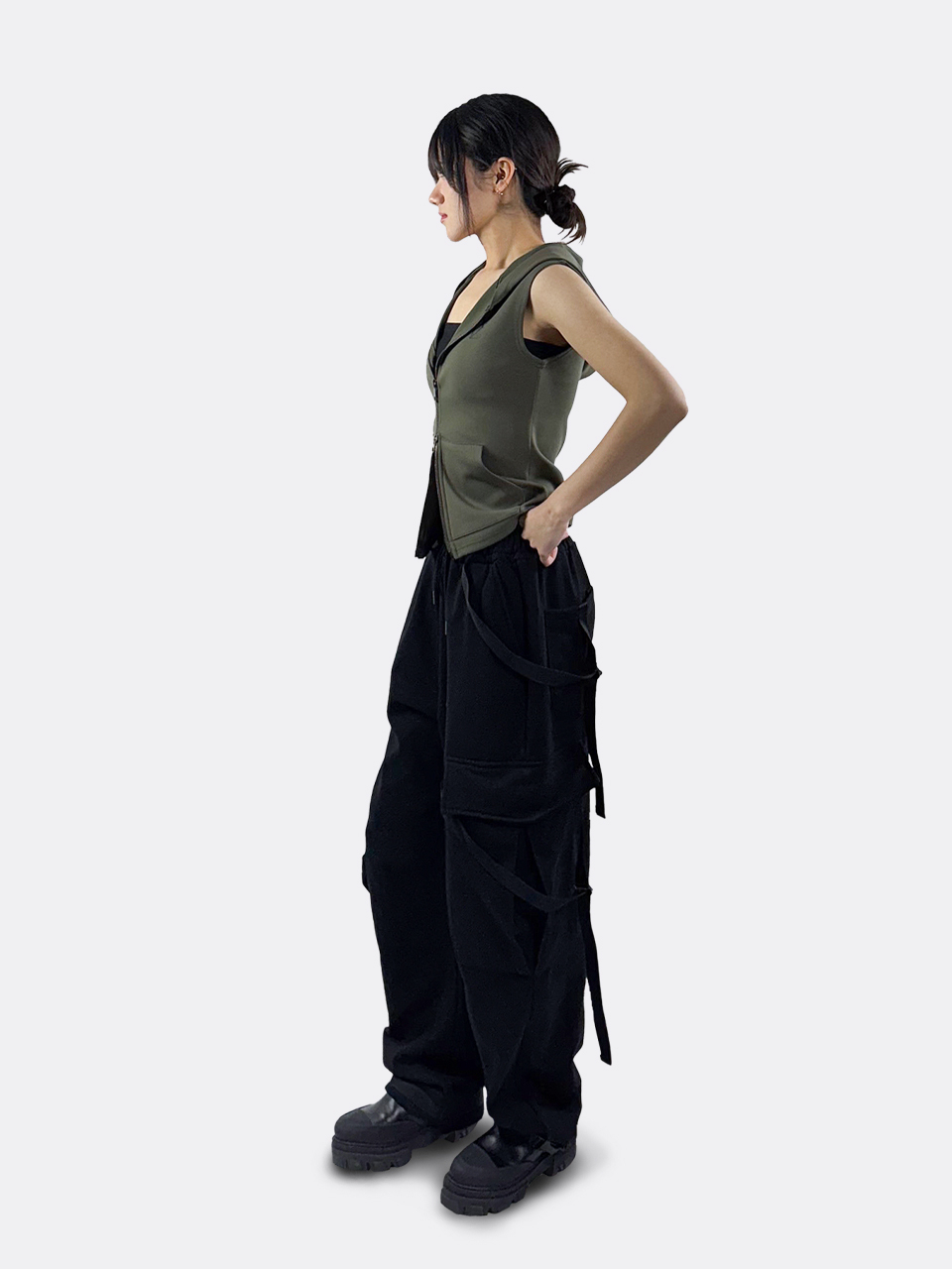 민소매 슬림핏 후드집업(khaki) 상세 이미지 8
