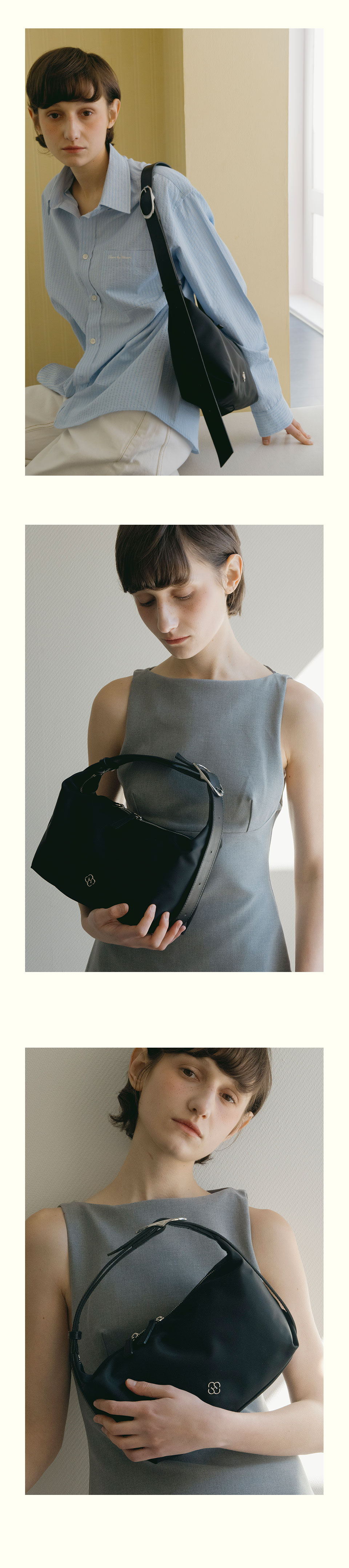 MUSINSA | HEEARI Tail Buckle Nylon Hobo Bag_Black