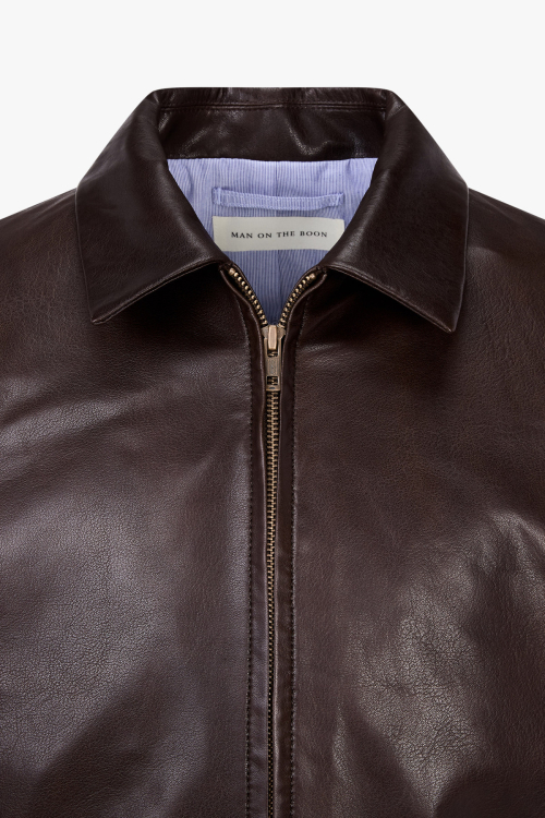 Кожаная куртка на двухсторонней молнии_Dark Brown 4715110003