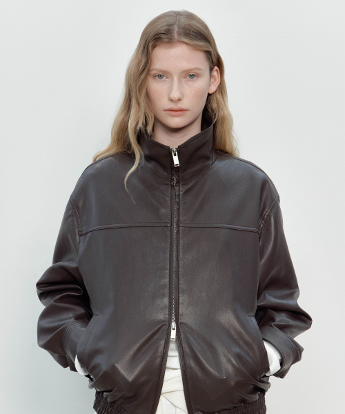 SEMI OVERSIZED LEATHER JACKET (BROWN)