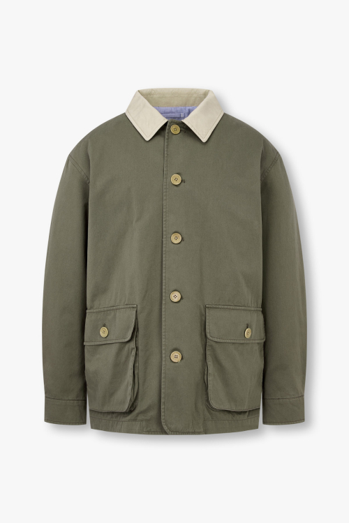 Укороченный хлопковый жакет с контрастным воротником_Khaki 4715109006