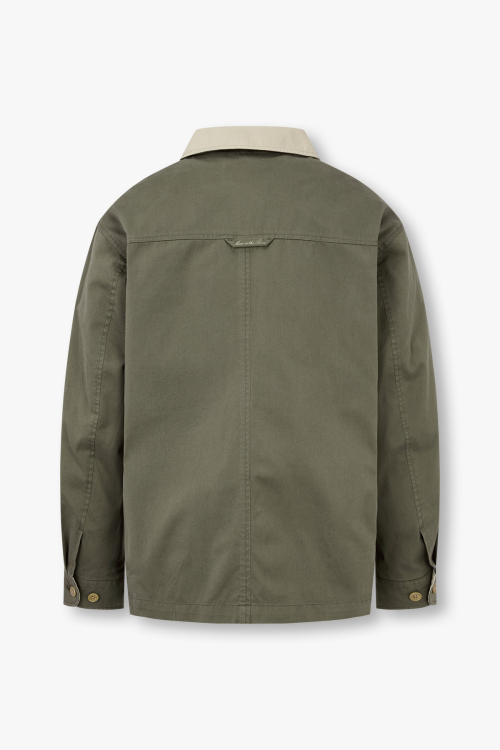 Укороченный хлопковый жакет с контрастным воротником_Khaki 4715109006