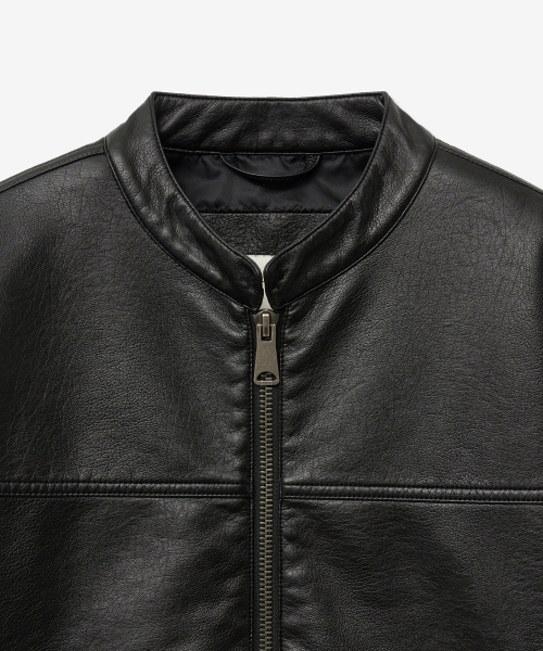8251 Кожаная байкерская куртка с вошингом (BLACK)