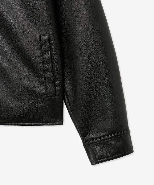 8251 Кожаная байкерская куртка с вошингом (BLACK)