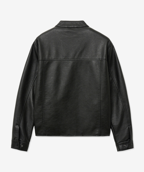 8251 Кожаная байкерская куртка с вошингом (BLACK)