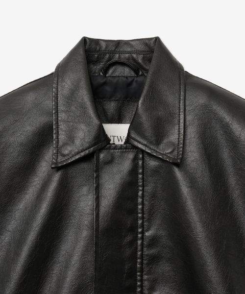 8249 Оверсайз кожаный блузон с вошингом (BLACK)