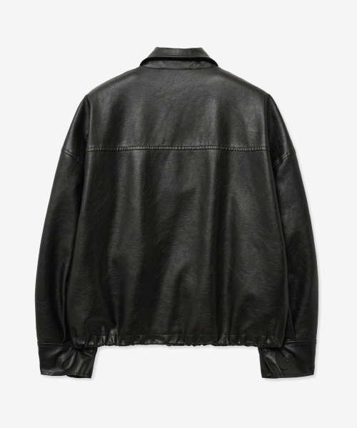 8249 Оверсайз кожаный блузон с вошингом (BLACK)